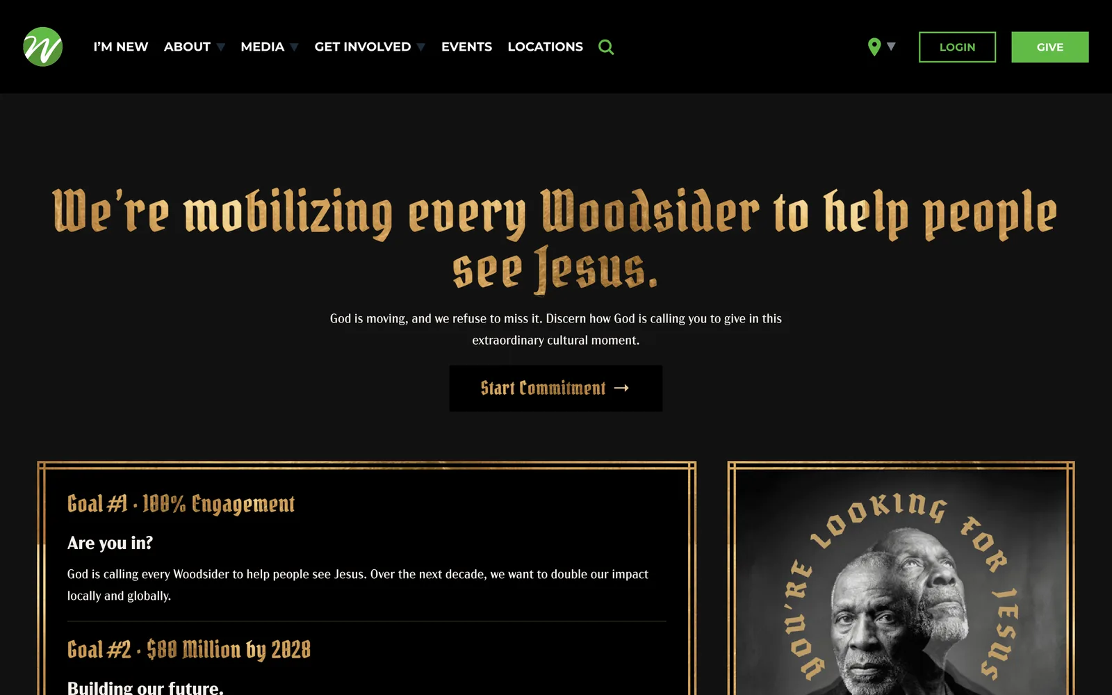 A giving-campaign microsite with a custom typographic design, embedded straight into the church's public site.